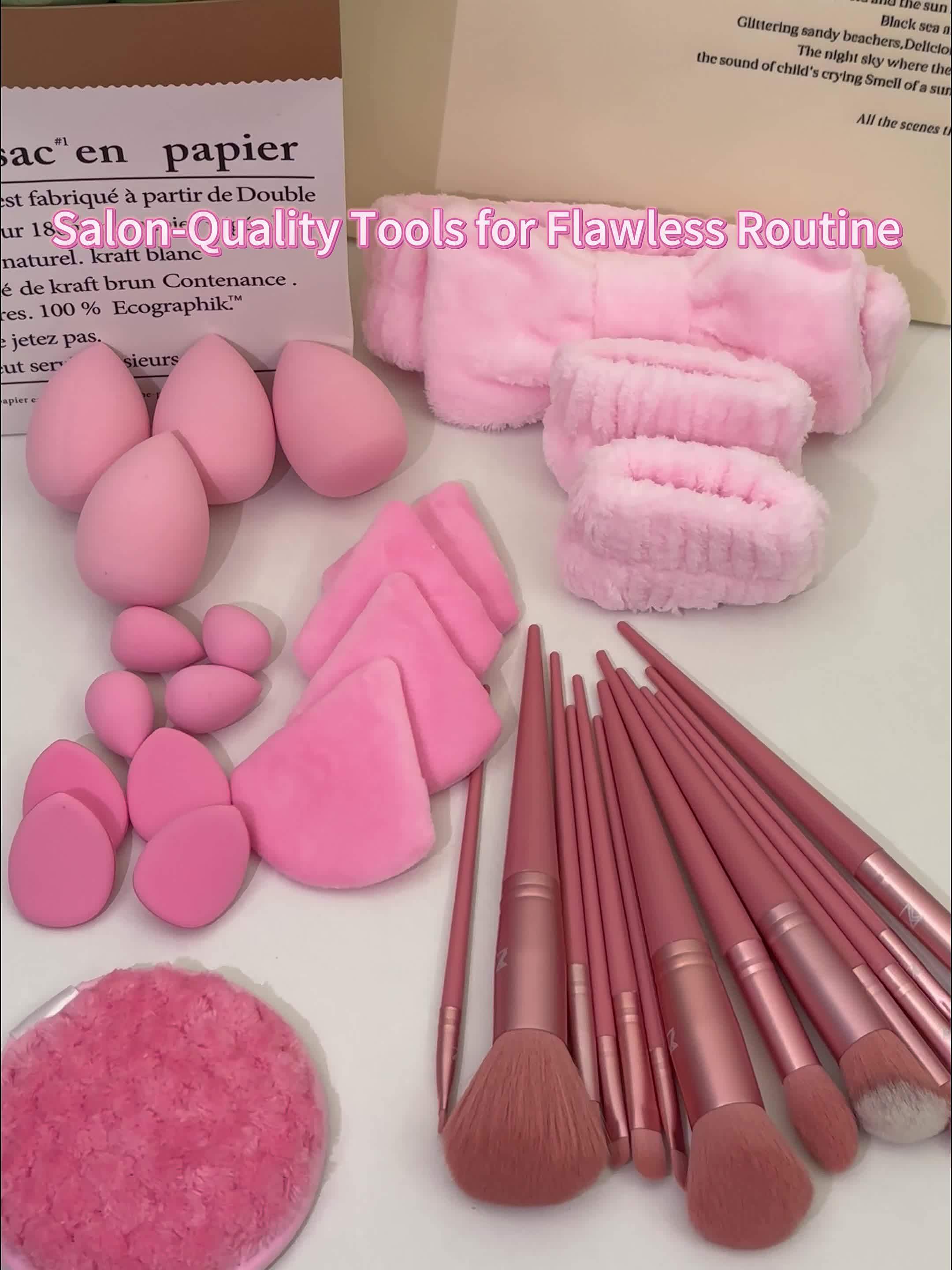 A Complete Pink Makeup Brush Set with 20/33pcs, Including Soft Brushes, Beauty Blenders, And Puffs, Catering to All Your Beauty Needs, Perfect As a Birthday, Christmas, Or New Year Gift.